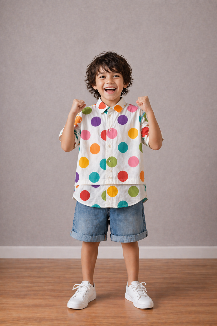 Boy wearing Anaario Rainbow Pop Oversized Shirt
