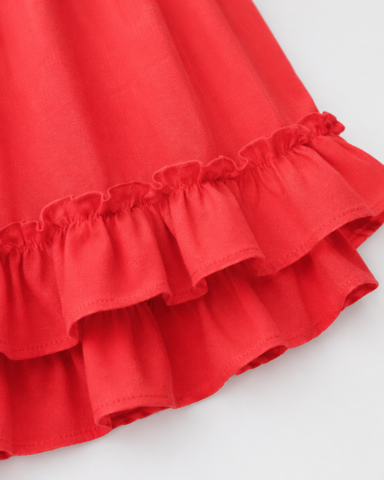 Anaario Red Pink Peplum Co-ord Set, close up of red ruffle hem detail