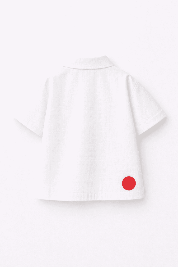 Boy wearing Anaario Red Pop Pocket Shirt Set