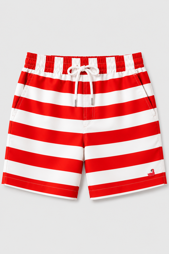 Boy wearing Anaario Red Stripe Shirt, red and white striped shirt, shown styled with matching shorts