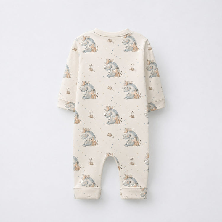 Rhino & Whale bamboo cotton baby sleepsuit — footed zip-front sleepsuit, onesie romper