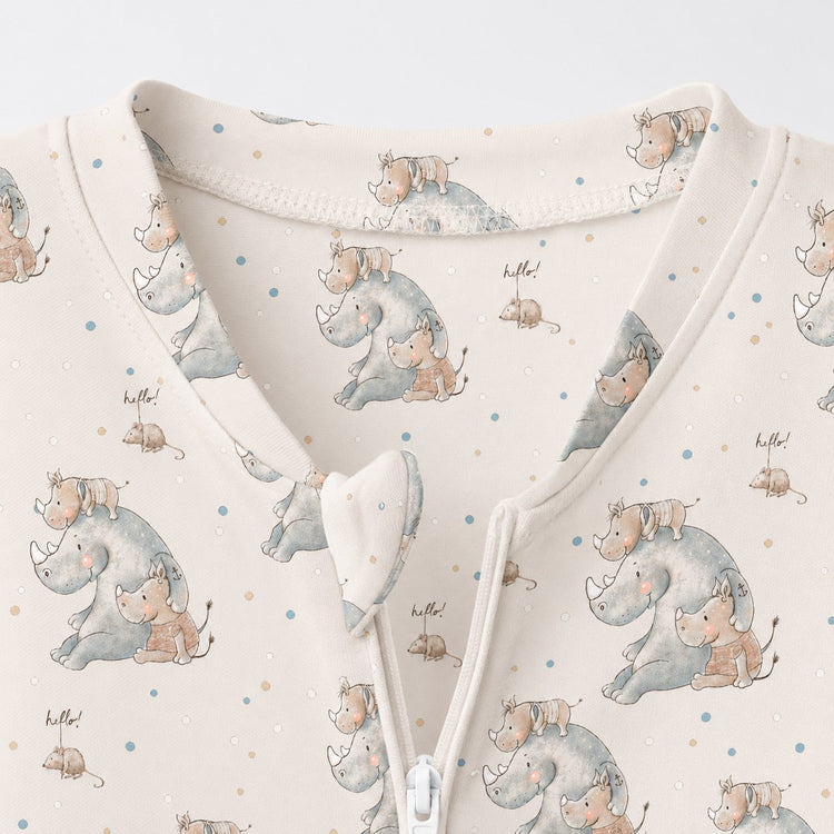 Rhino & Whale bamboo cotton baby sleepsuit — bamboo cotton onesie romper flatlay