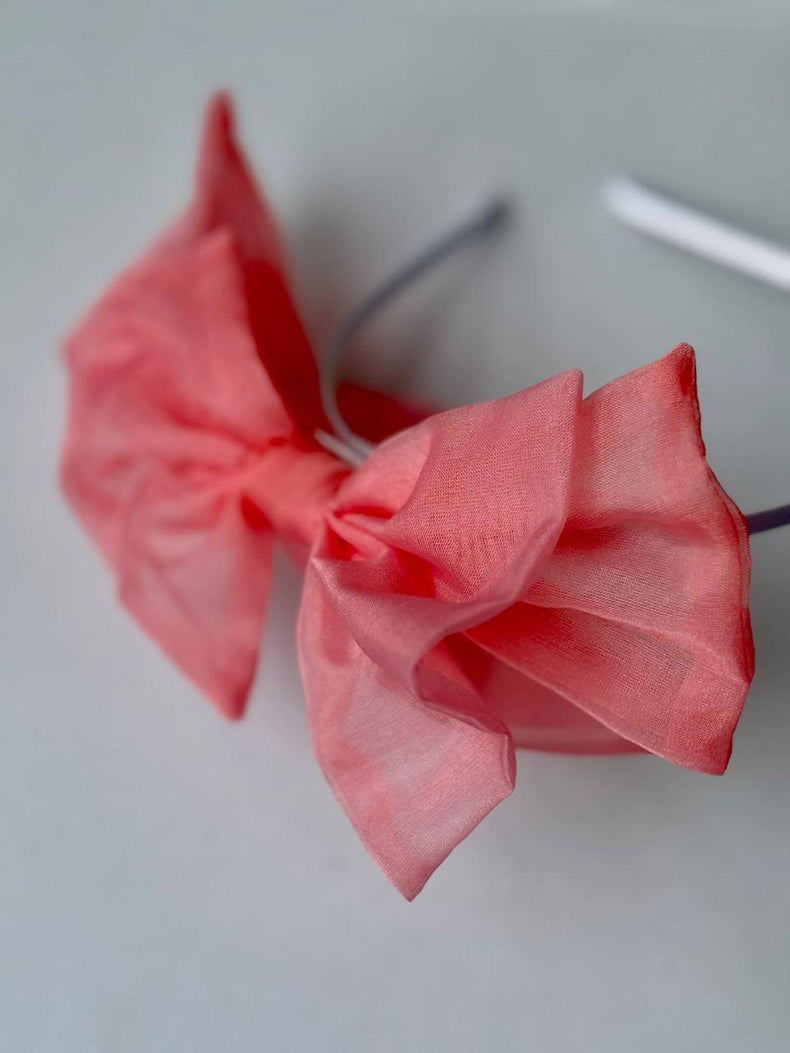 Coral Sheer Organza Bow Hairband