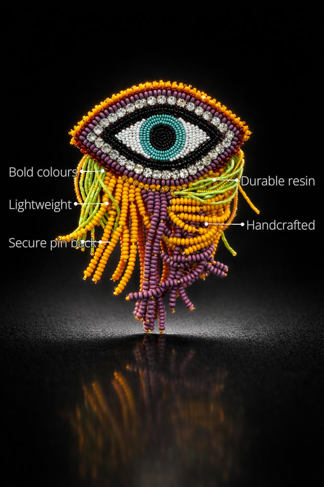 Evil Eye Brooch features