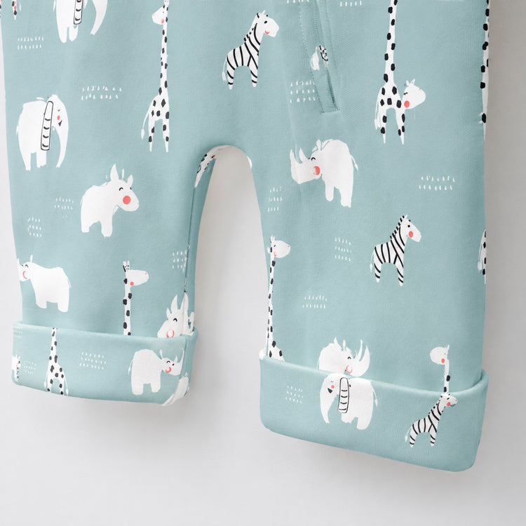 Sea-Green Animals bamboo cotton baby sleepsuit — zip romper onesie detail