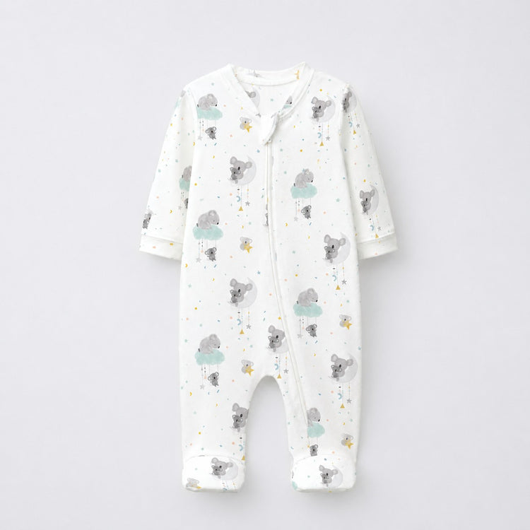Sea-Green Animals bamboo cotton baby sleepsuit — full-sleeve baby sleepsuit, zip onesie