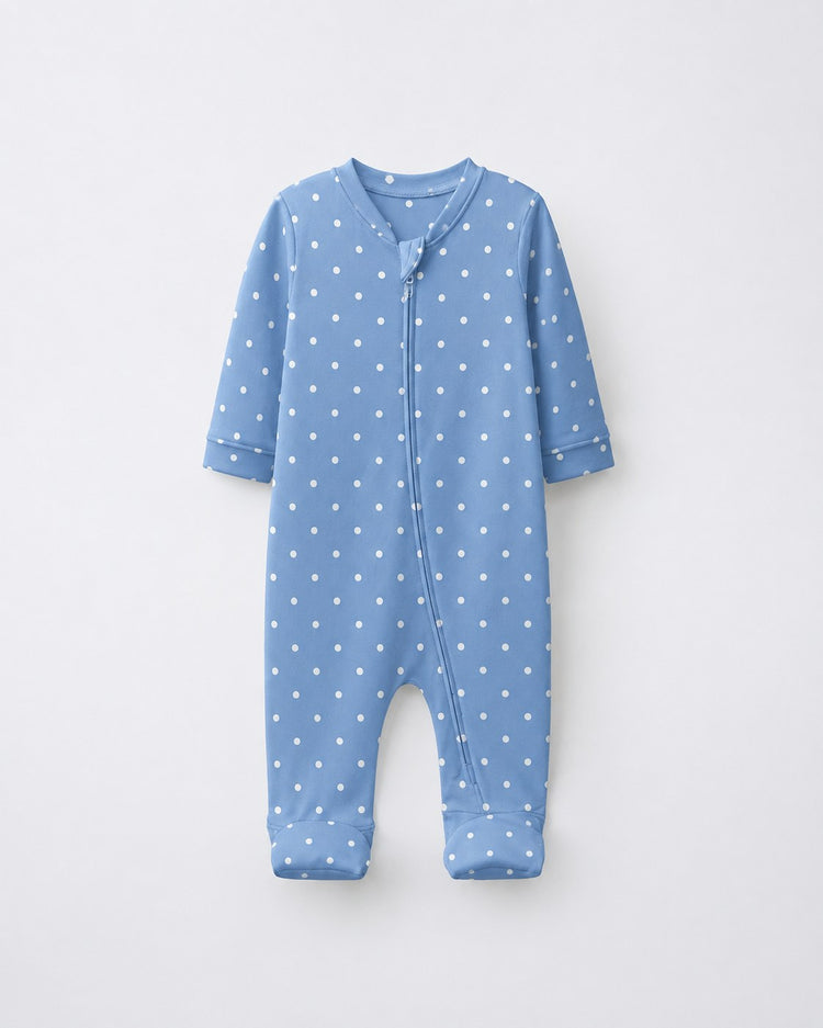 Sleeping Teddy bamboo cotton baby sleepsuit — two-way zip romper onesie