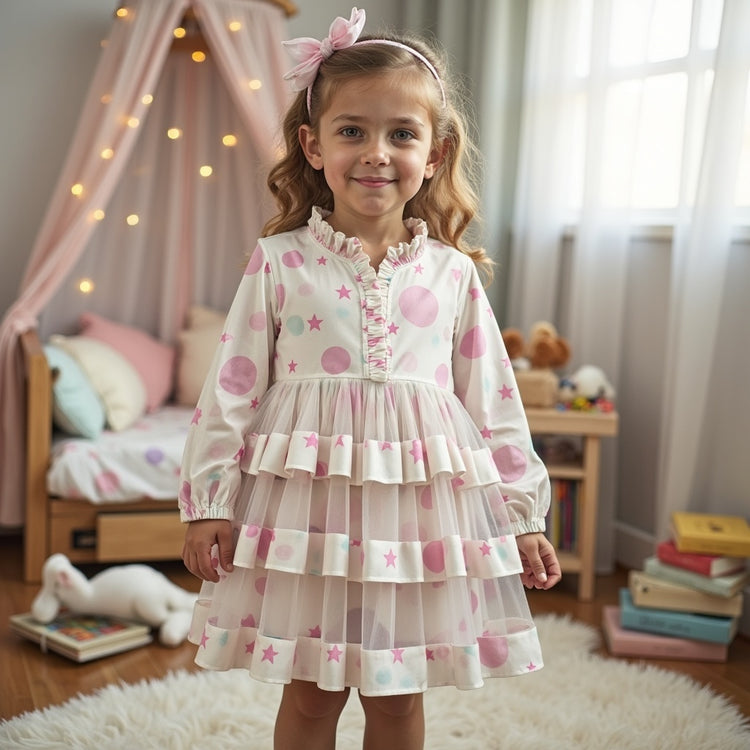 Girl wearing Anaario Starry Dot Ruffle Dress