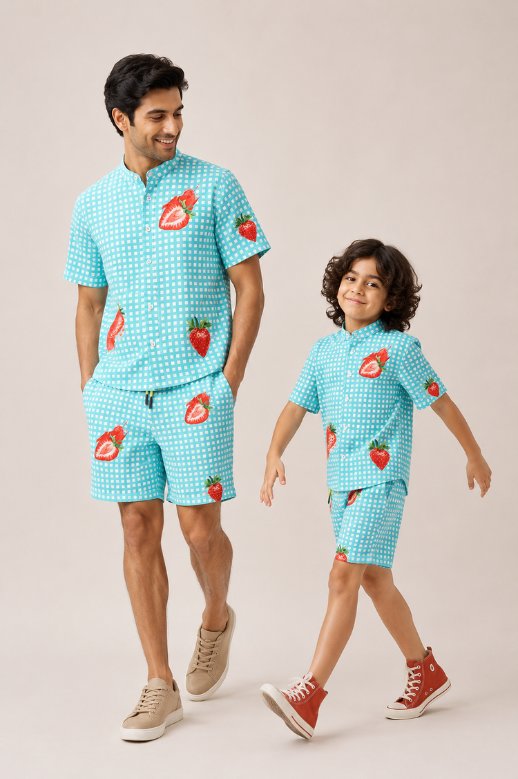 Boy wearing Anaario Strawberry Aqua Shorts