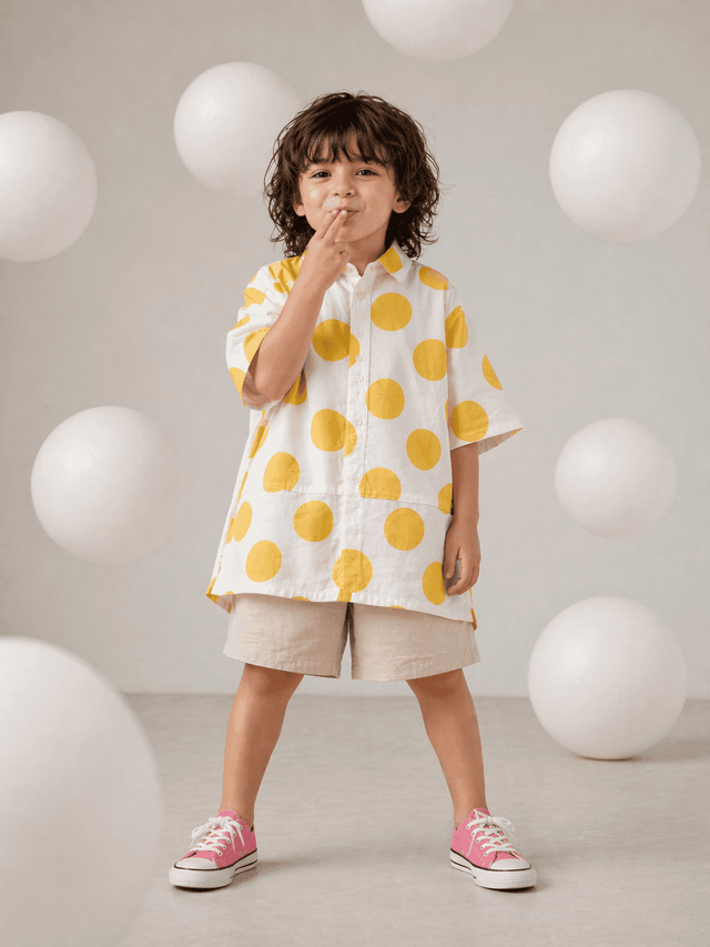 Boy wearing Anaario Sunshine Dot Shirt Set