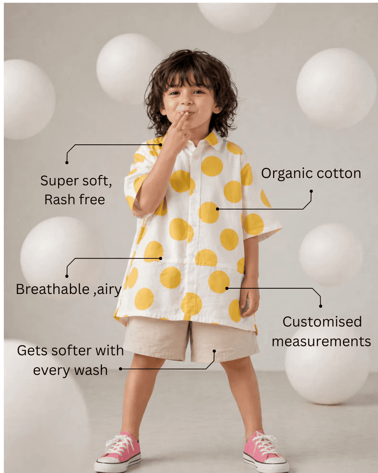 Boy wearing Anaario Sunshine Dot Shirt Set