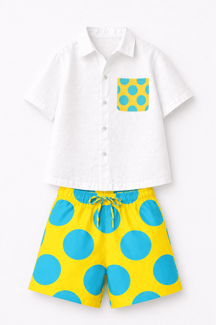 Boy wearing Anaario Sunshine Pop Pocket Shirt Set