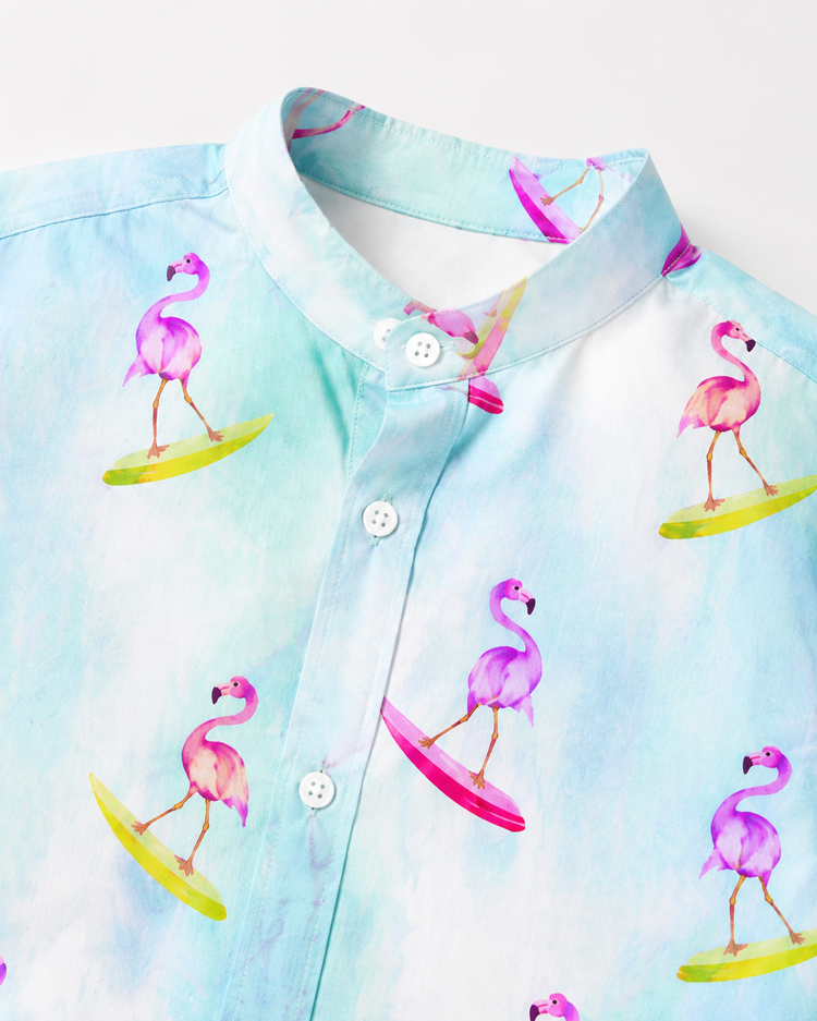 Boy wearing Anaario Surfing Flamingo Shirt Set