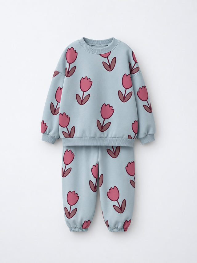 Teal Flowers Jogger Set flat lay by Anaario