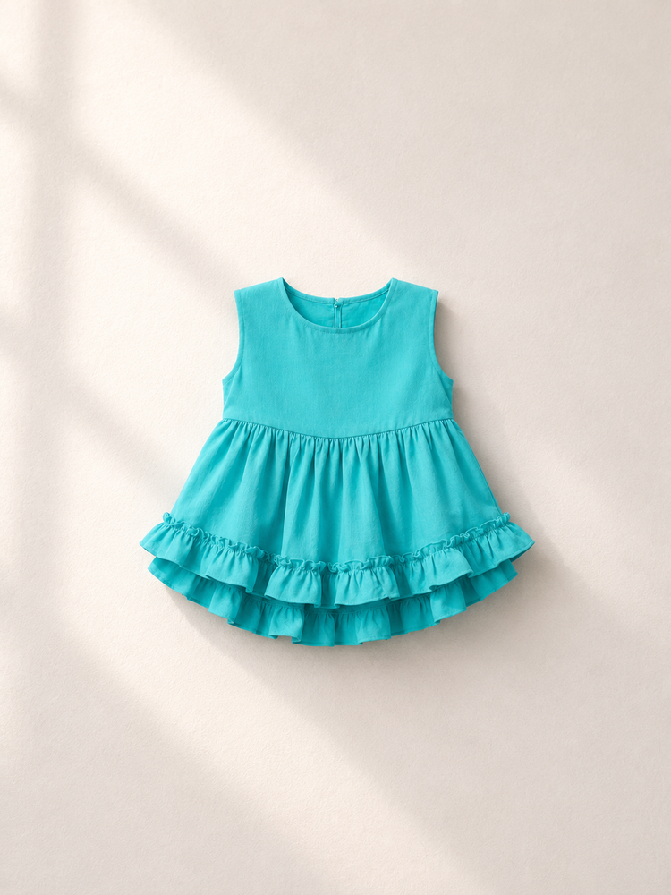 Anaario Teal Orange Peplum Co-ord Set, teal ruffle peplum top flat lay