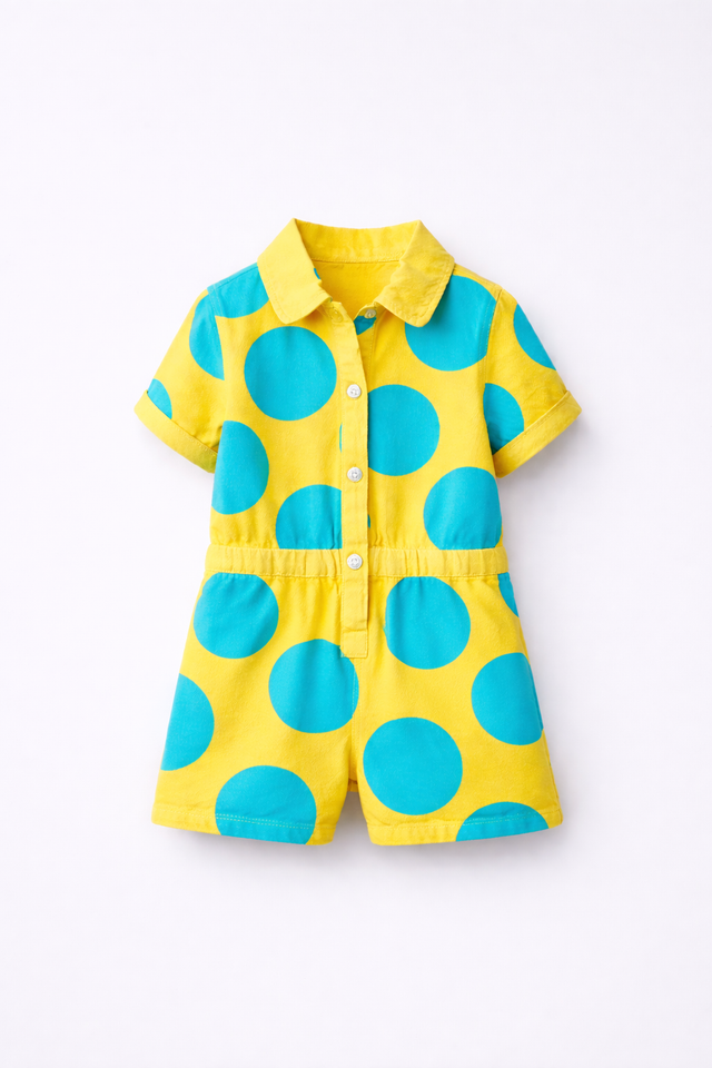 Girl wearing Anaario Canary Teal Pop Romper