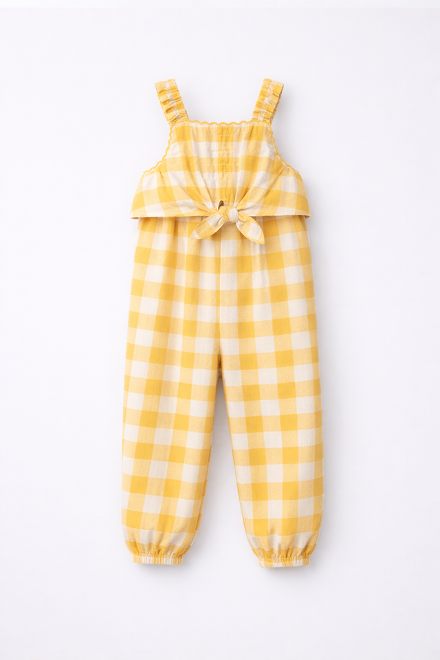 Girl wearing Anaario Honeybee Checker Jumpsuit