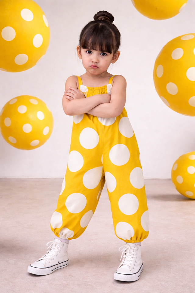 Girl wearing Anaario Lemonade Dotty Romper