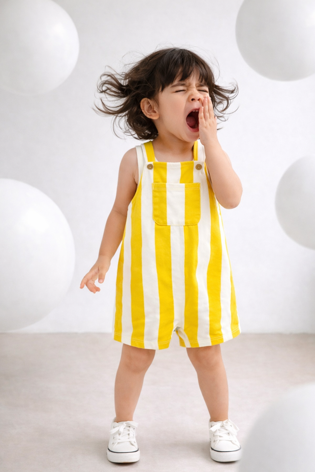 Girl wearing Anaario Lemonade Stripe Romper