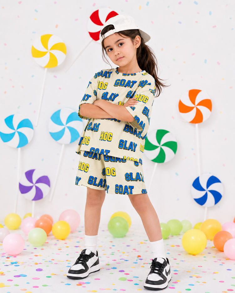 Girl wearing Anaario Twirl-About Shorts Set