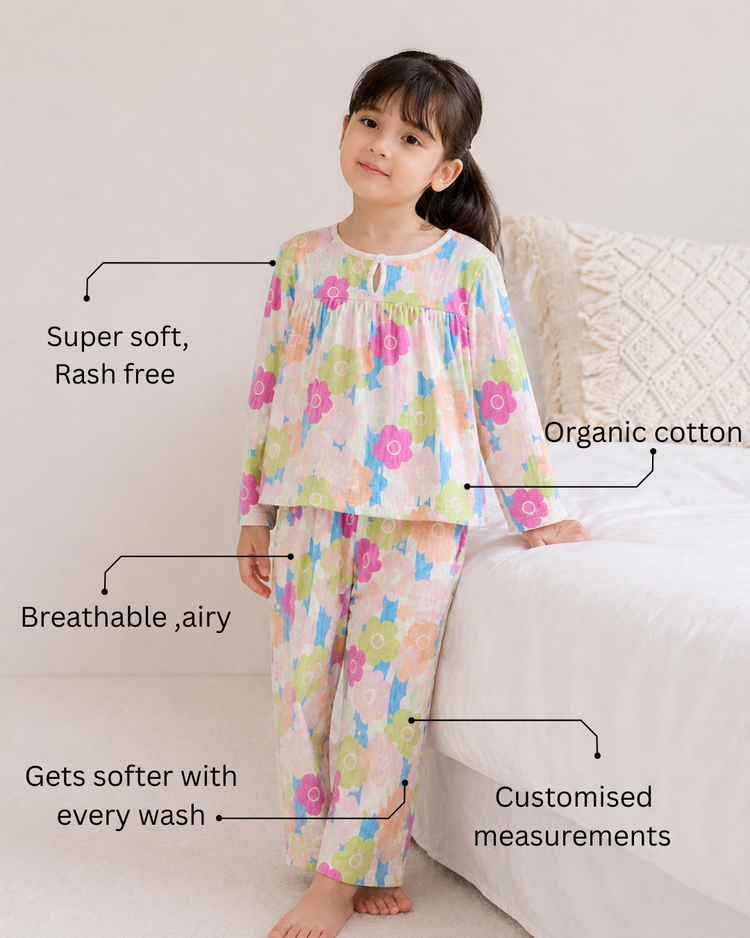 Girl wearing Anaario Trio Toned Florals Night Suit