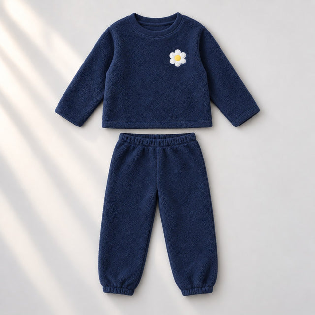 Navy Blue Flower Fleece Set top and bottom by Anaario