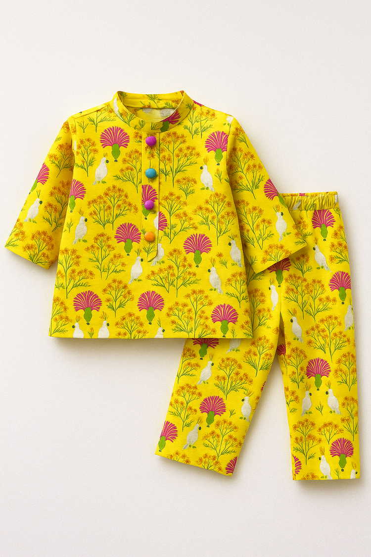 Girl wearing Anaario Yellow Floral Cotton Co-ord Set