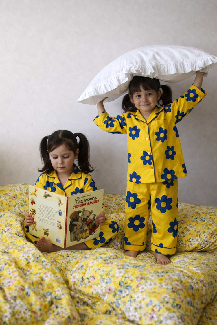 Girl wearing Anaario Yellow Blue Flower Night Wear