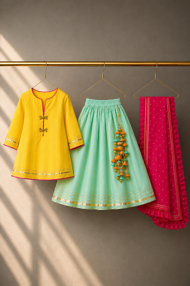 Girl wearing Anaario Yellow Dragonfly Lehenga Set