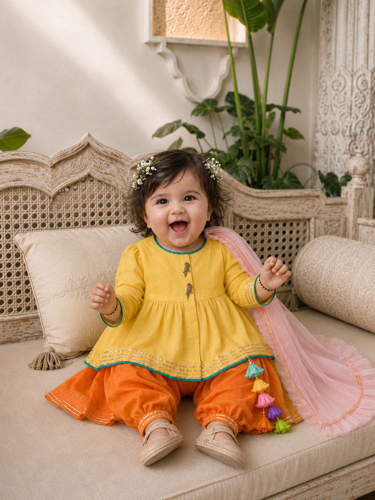 Girl wearing Anaario Yellow Parrot Patiala Salwar Set, second pose
