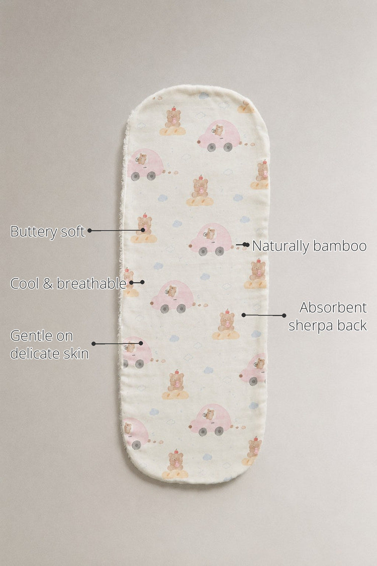 Pink Teddy Bamboo Baby Burp Cloth features