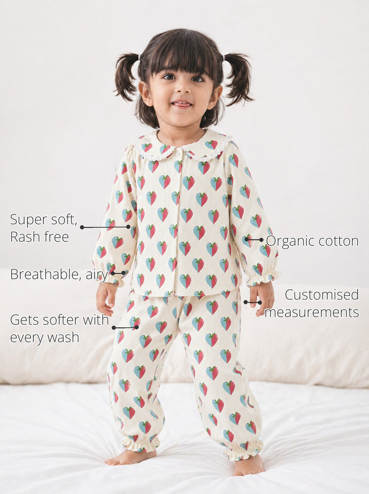 Blue and plum hearts Girls' Night Suit features