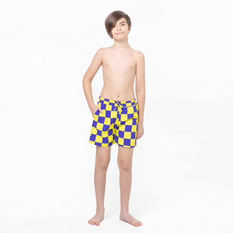 Striped Hot Air Balloons, Yellow and Blue Squares Reversible Flipout Shorts