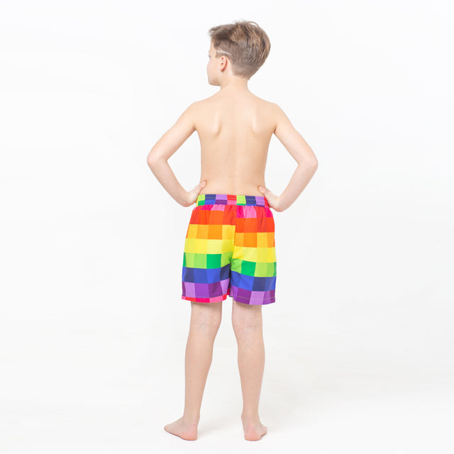 Multicolored Pixels, Psychedelic Fish Reversible Flipout Shorts