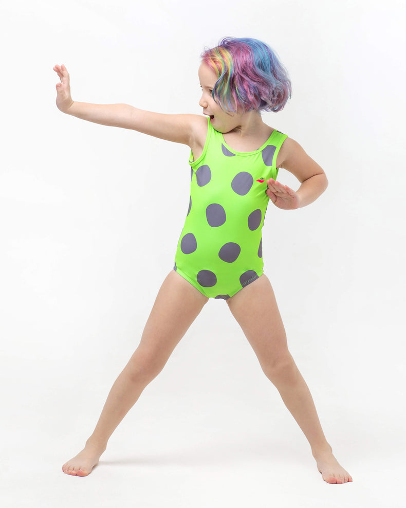 Neon Green Polka Dots Sandy Toes Maillots (Ocean Breeze)