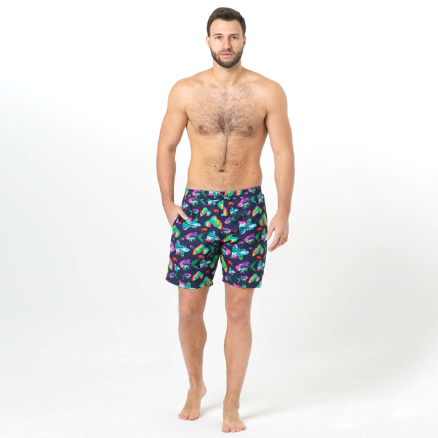 Multicolored Pixels, Psychedelic Fish Reversible Flipout Shorts