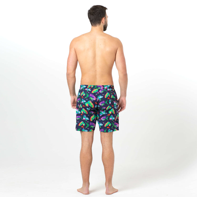 Multicolored Pixels, Psychedelic Fish Reversible Flipout Shorts
