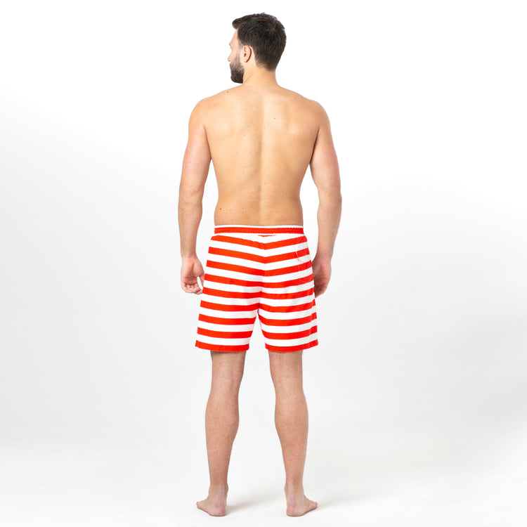 Multicolored Splashes and Cherries, Red Stripes Reversible Flipout Shorts