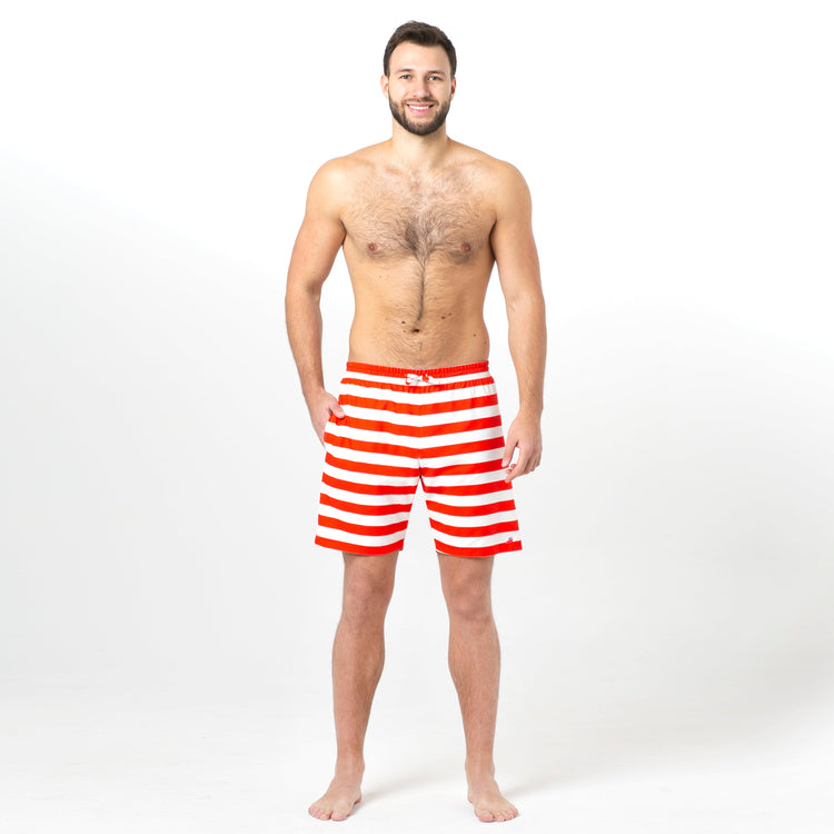 Multicolored Splashes and Cherries, Red Stripes Reversible Flipout Shorts