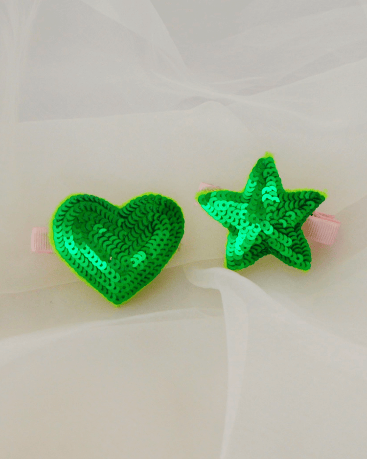 Anaario Heart-Star Clip, Green hair clip for kids