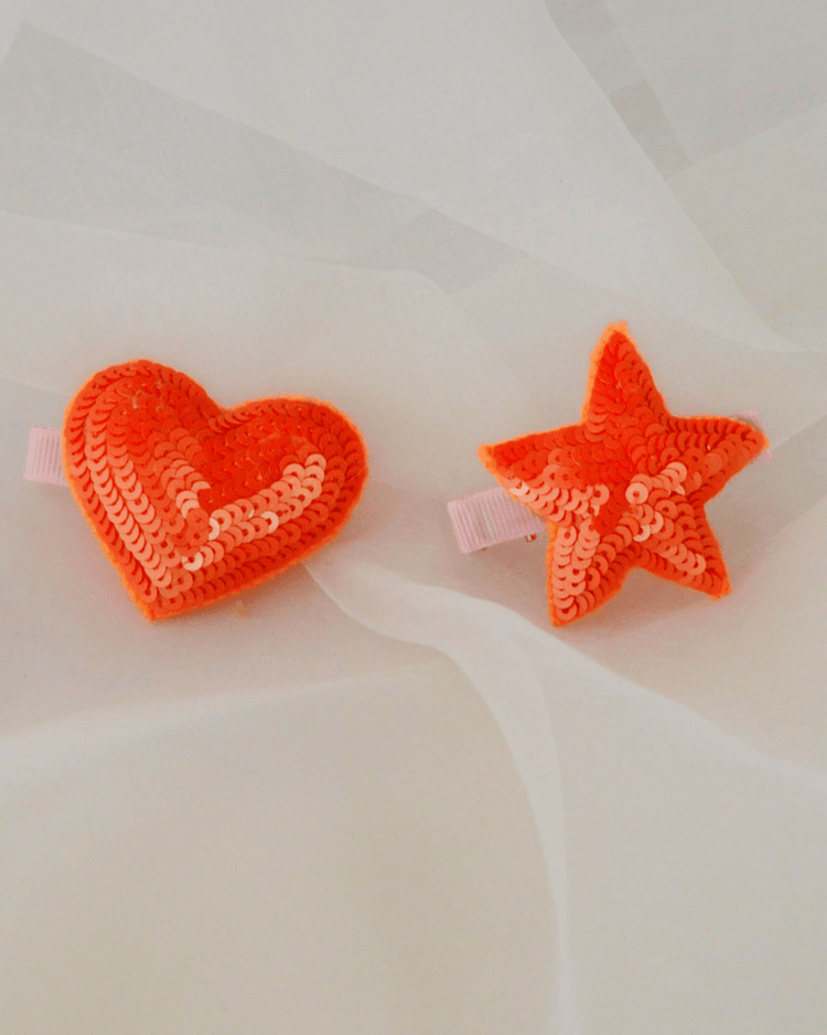 Anaario Heart-Star Clip, Orange hair clip for kids