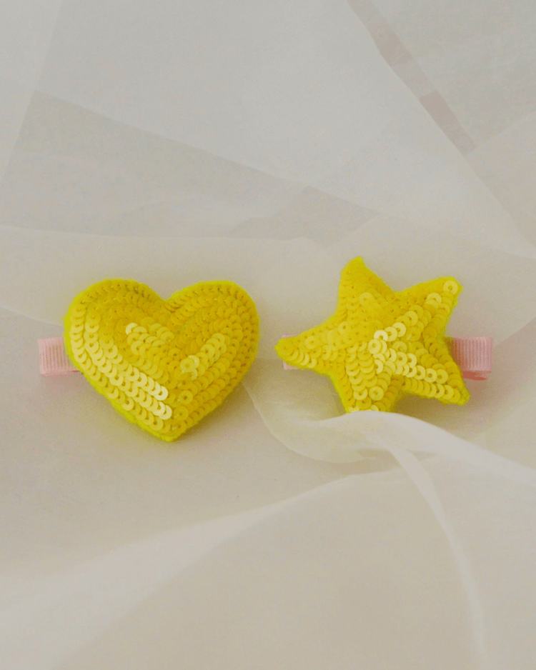 Anaario Heart-Star Clip, Yellow hair clip for kids