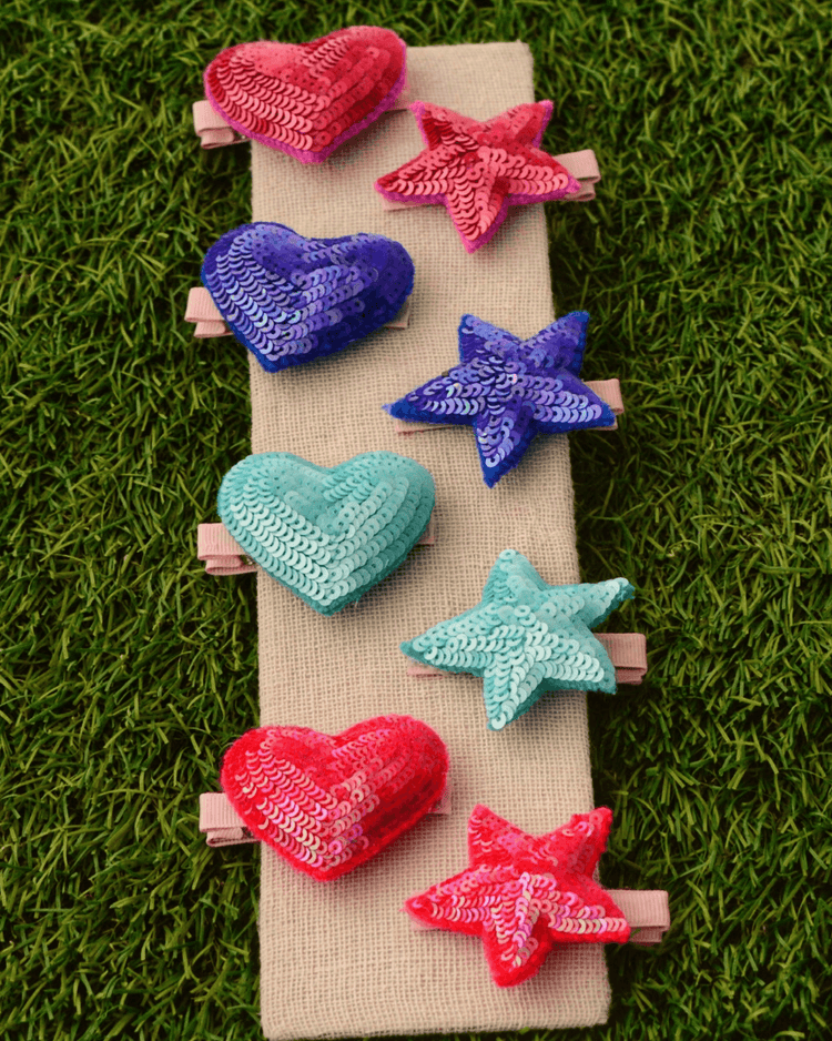 Anaario Heart-Star Clip (Set of 8), assorted colours hair clip set for kids