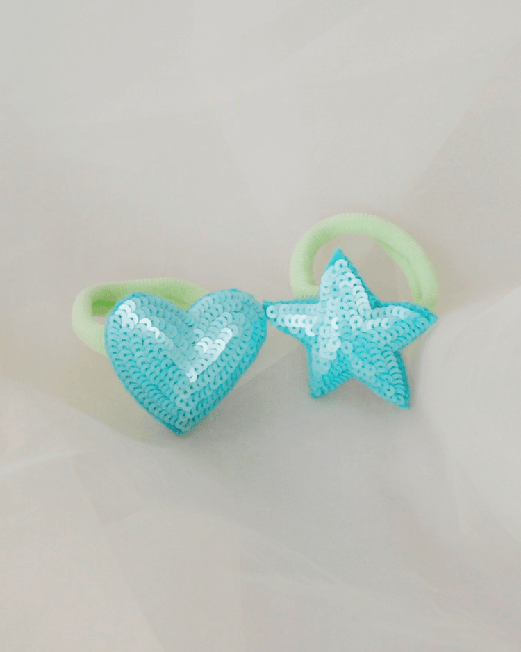 Anaario Heart-Star Hair Ties, Light Blue hair tie for kids