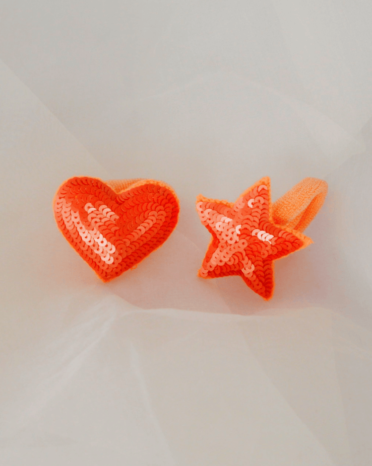 Anaario Heart-Star Hair Ties, Orange hair tie for kids