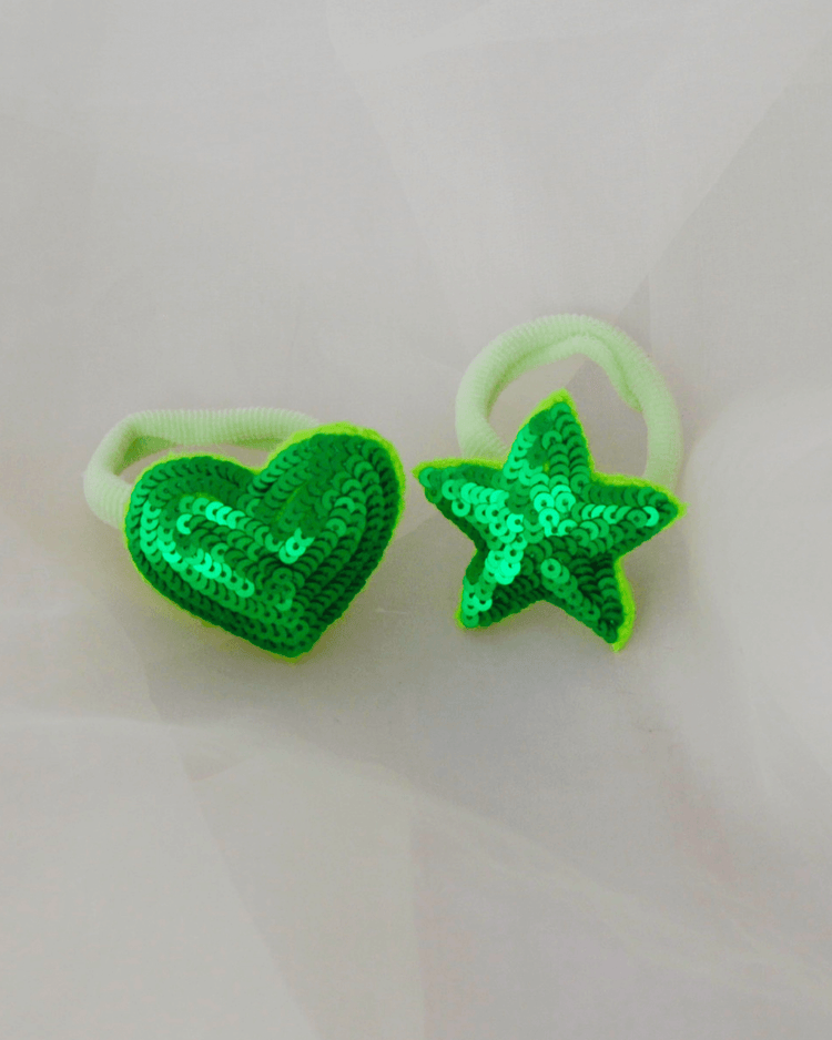 Anaario Heart-Star Hair Ties, Green hair tie for kids