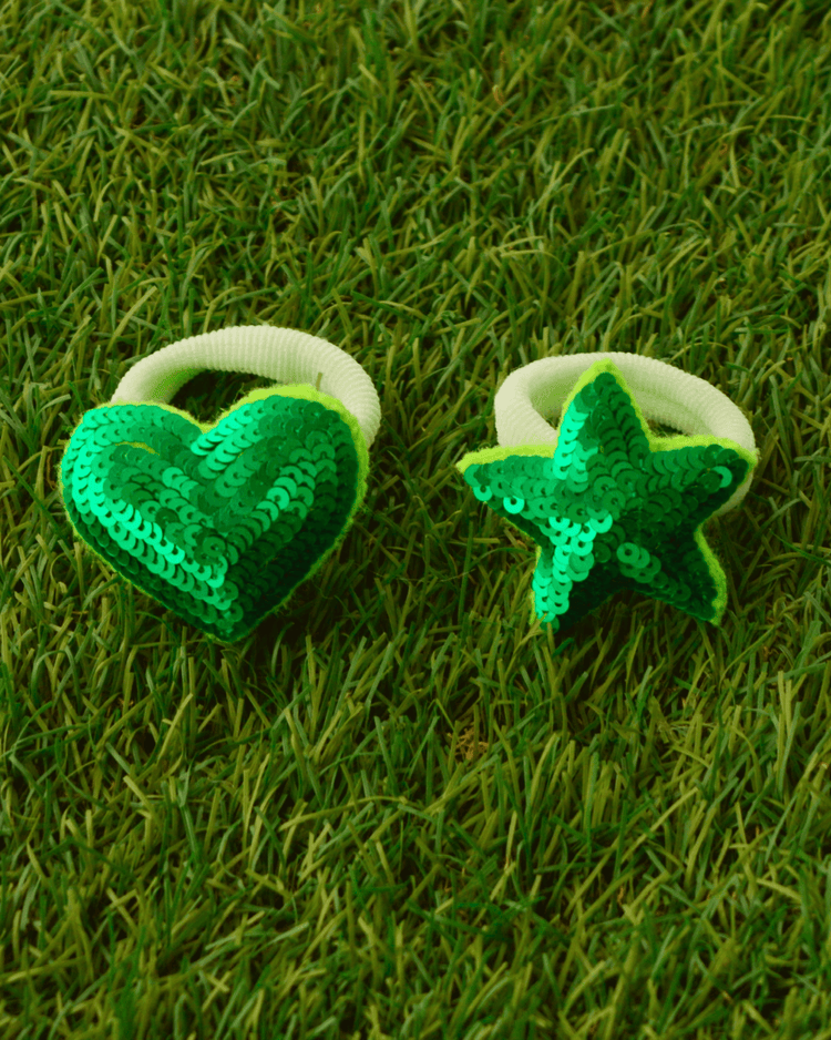Anaario Heart-Star Hair Ties, Green hair tie for kids
