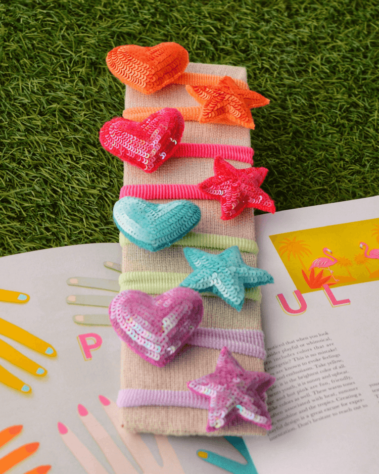 Anaario Heart-Star Hair Ties (Set of 8), assorted colours hair tie set for kids