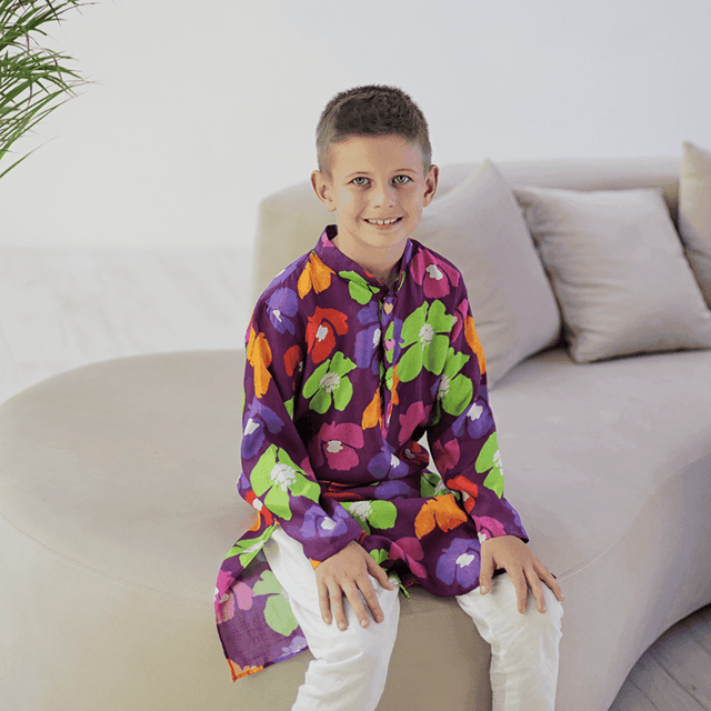Anaario Imperial Kurta And Pajama Set - Purple Peony, kurta and pajama set for kids