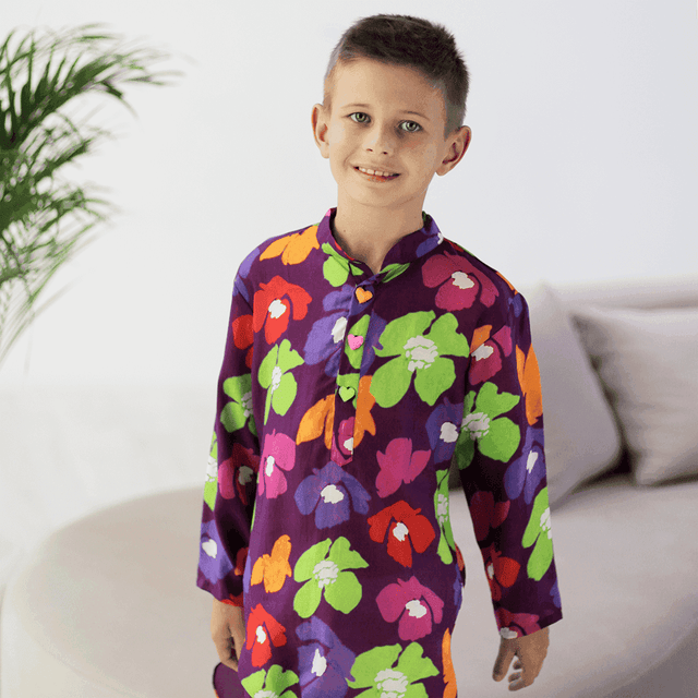 Anaario Imperial Kurta And Pajama Set - Purple Peony, kurta and pajama set for kids